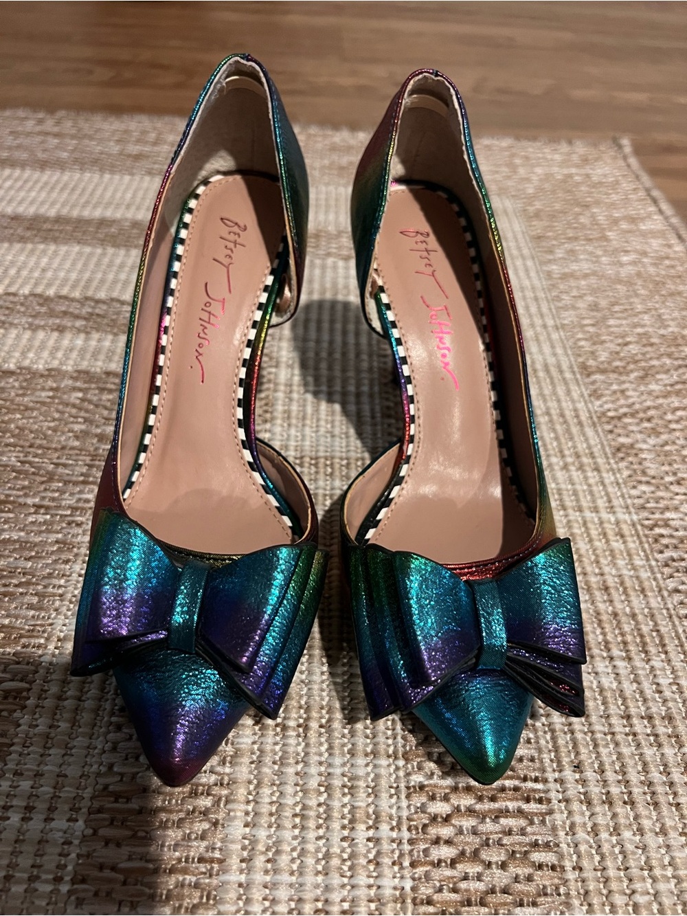Betsey Johnson Iridescent Pointed-Toe Bow Pumps - Teal/Green/Blue/Purple